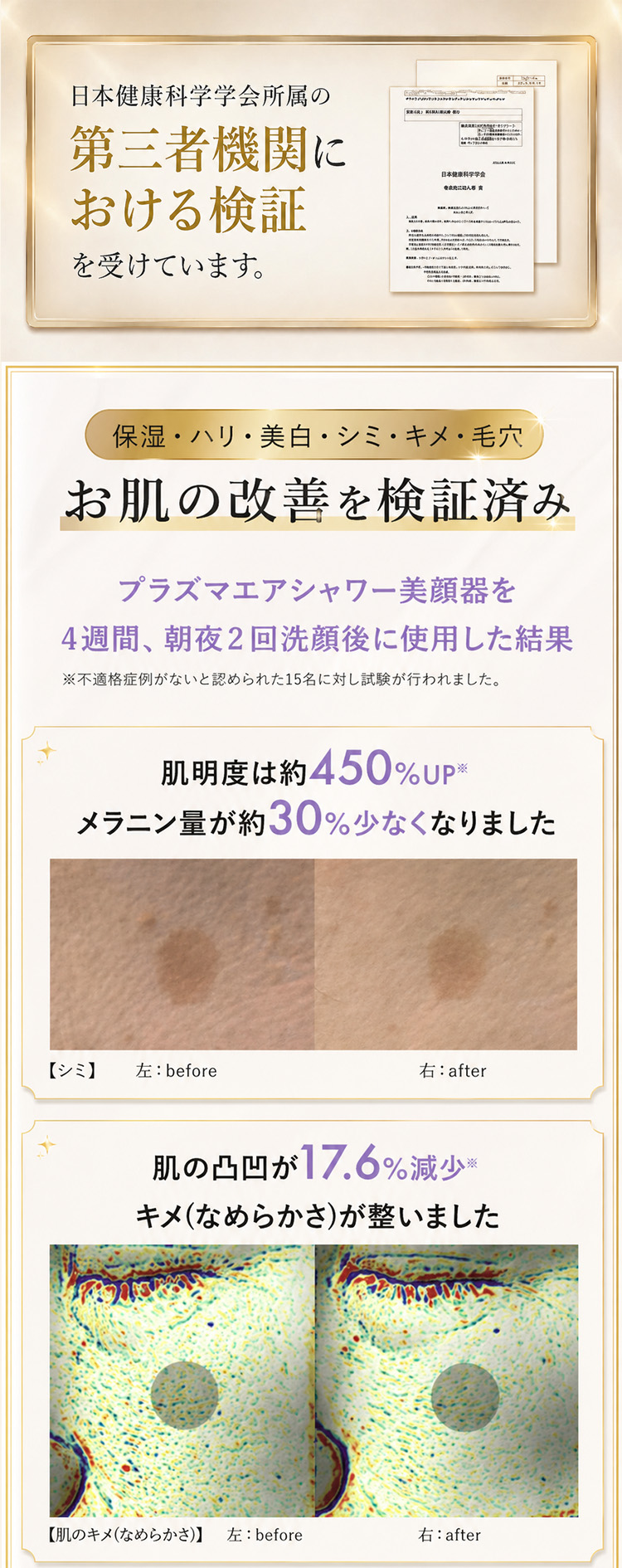 日本健康科学学会所属の第三者機関における検証を受けています